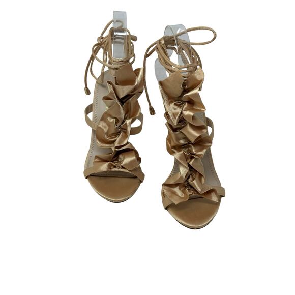 LIliana beige satin ruffled tie up heel sandals size 5.5 - Picture 9 of 15